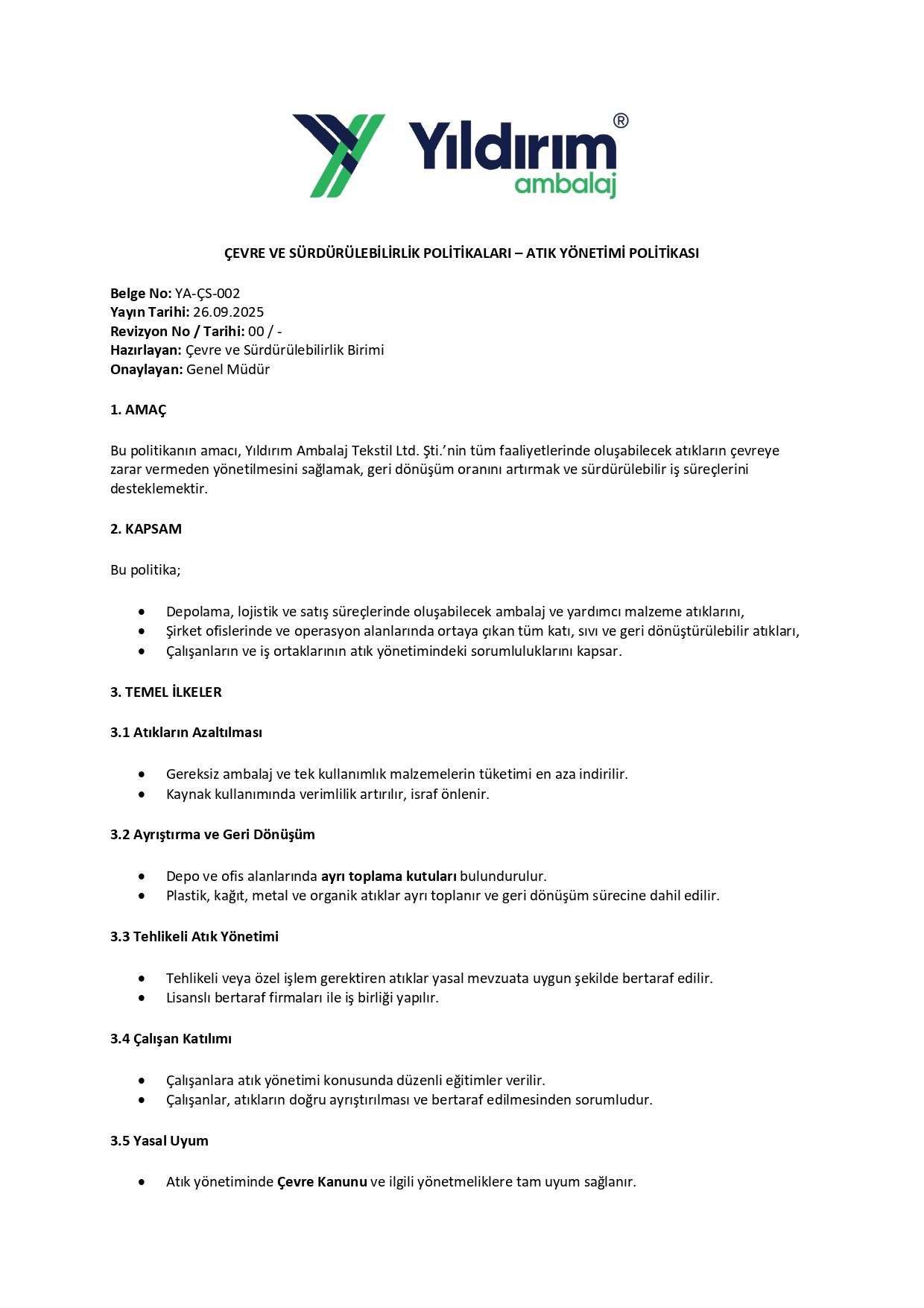 ATIK YÖNETİMİ POLİTİKASI